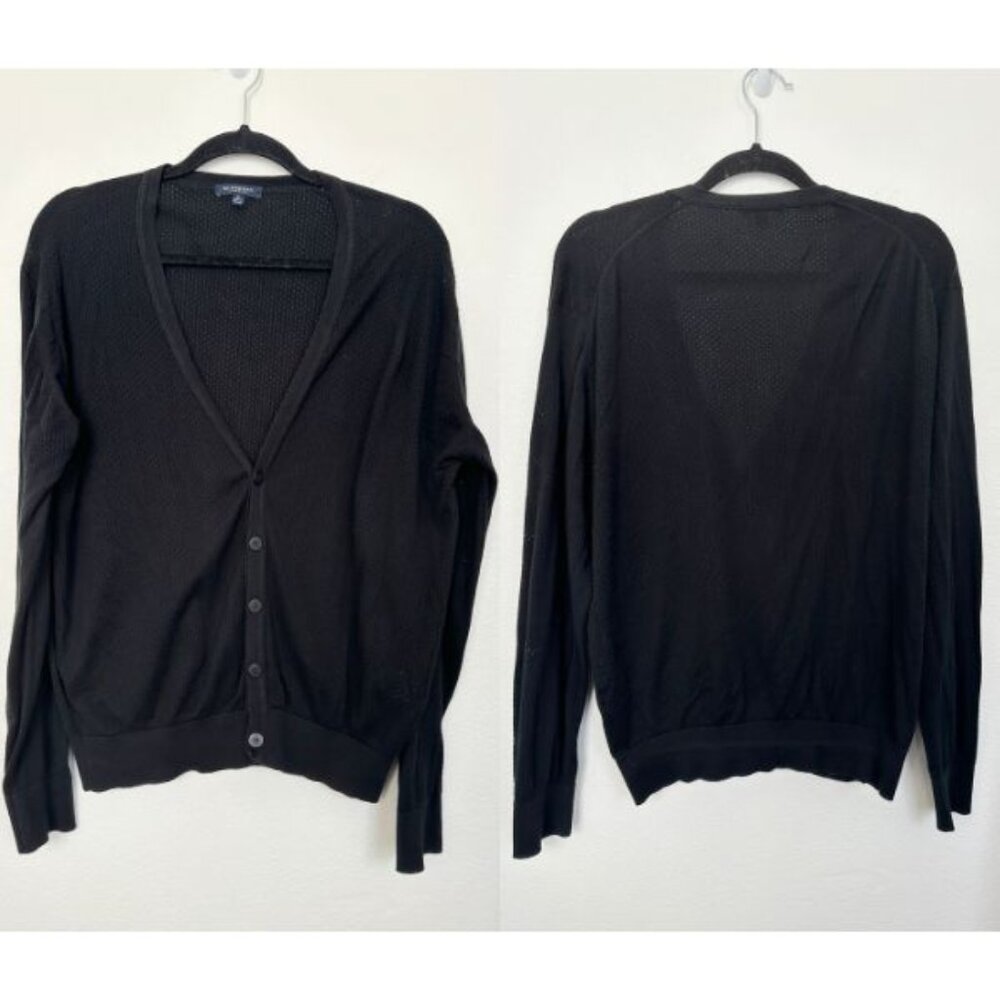 Burberry London Button Down Cardigan Perforated Cotton V-Neck Black Men's Small
